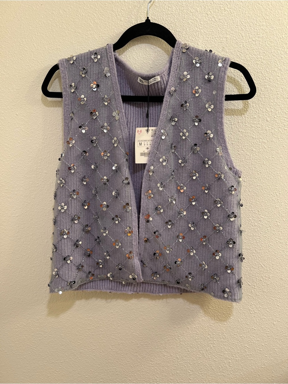 NWT Zara Sequin Floral Knit Vest Size Medium